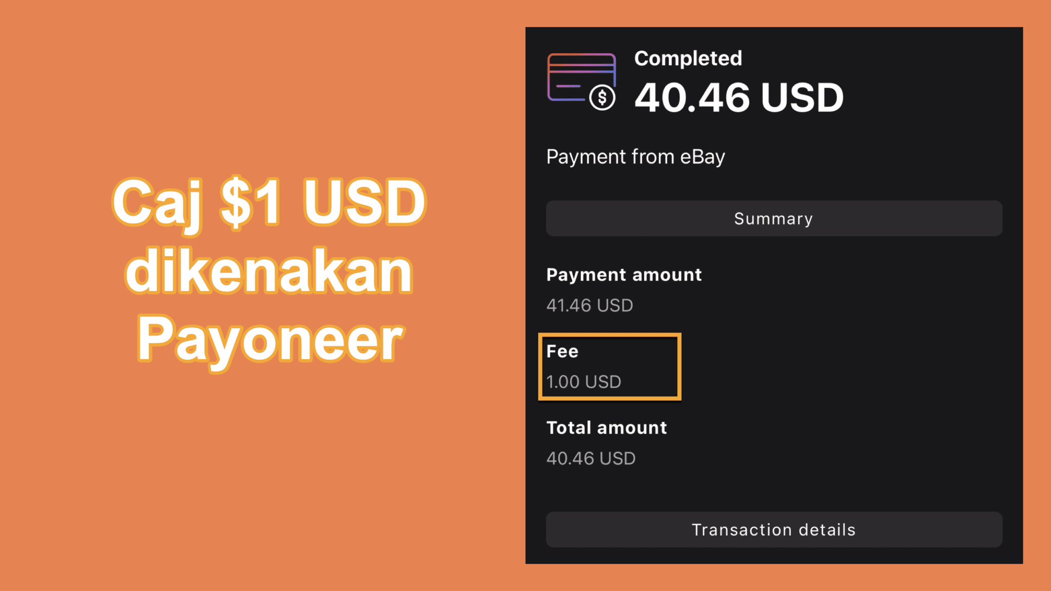 Caj $1 USD Payoneer terima pembayaran bawah $100 USD di eBay